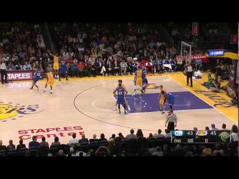 Ref signals while lying on the scorers table funny (Lakers vs 76ers)