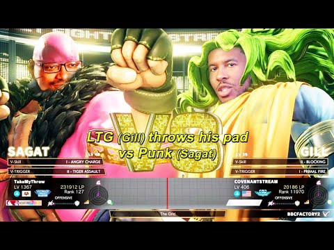 Street Fighter 5 (SFV) - LTG Low Tier God (Gill) throws his pad vs Punk (Sagat)