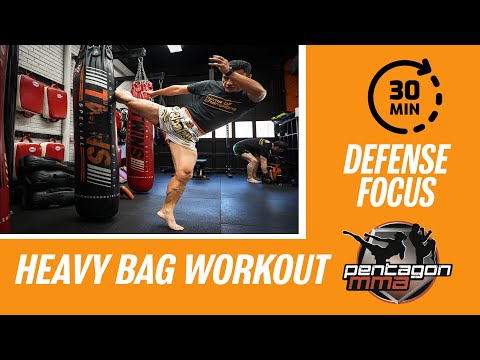 Intense 30 Minute Muay Thai Kickboxing Heavy Bag Workout Focused on Defense! #35