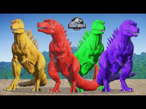 GODZILLA (COLOUR MOD) VS T REX VS INDOMINUS REX VS CARNOTAURUS - DINOSAUR FIGHTING || JWE
