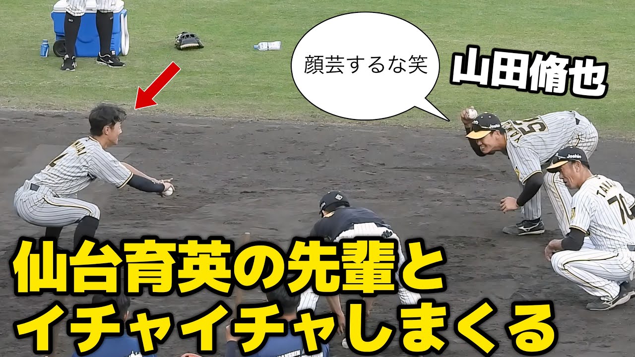 【顔芸やめろ(笑)】山田脩也さん、キツイ練習中に仙台育英の先輩から笑わされて珍しく反抗的になる【阪神秋季キャンプ】