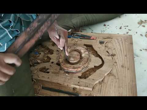 Indian traditional Hinduism symbol for Shanky chakra wood carving Video