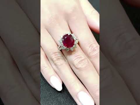 18K White Gold 5.22ct Fine Ruby & Diamond Ring, GIA Certified.  Ref. 114-1319