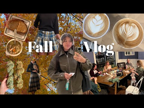 cozy fall vlog | knit & crochet meetup, collective fall wardrobe haul, spinning yarn, slowing down 