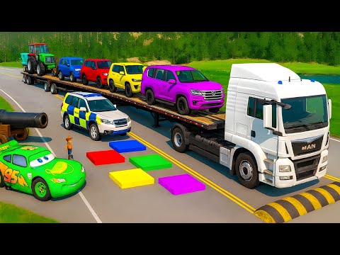 Double Flatbed Truck  / Transportation with Truck / MCQUEEN vs 7Car #31 / BeamNG Gao Drive