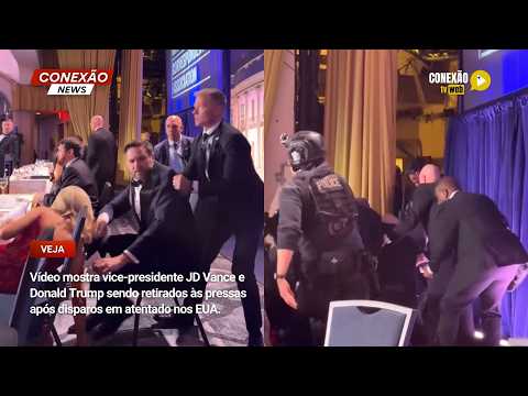 Vídeo: Vídeo mostra vice-presidente JD Vance e Donald Trump sendo retirados às pressas após disparos em atentado nos EUA.