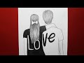 How to draw Couple with pencil sketch//Step by step / Sarılan Çift Çizimi