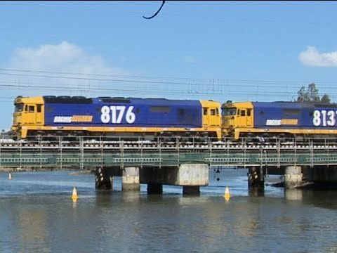 Train in NSW: "81 class" Diesel locomotive with freight train in Sydney - railroads and trains