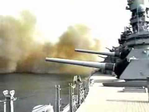 USS Wisconsin firing 16IN guns!