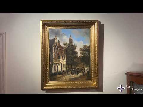 Antique Townscape Oil Painting by Louis Dommersen 19th C