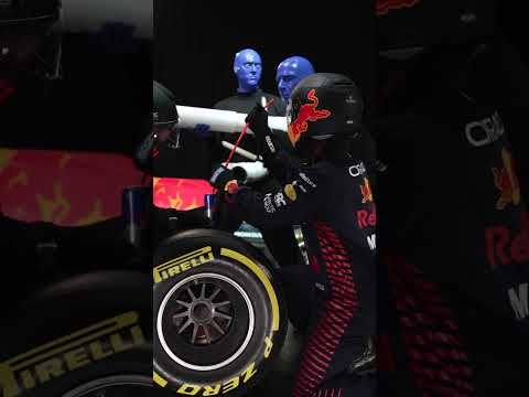 Blue Man Group - Electric Drumbone with @redbullracing   Pit Crew
