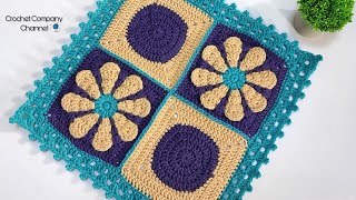 كروشيه مفرش وحدات مع طريقه التشبيك بالتفصيل _ crochet tablecloth