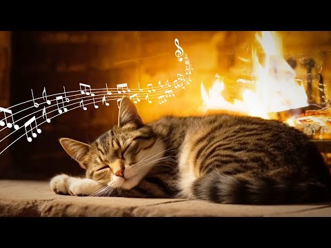 20 Hours Cat Purring & Piano 🐈 Relax with Fireplace 🔥 ASMR Relaxing
