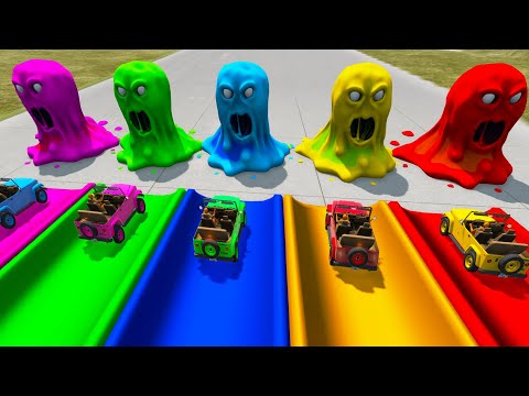 Cars Vs Portal Trap With Slide Colors Flatbed Trailer Color Cars Transportation Vs Speed Bump