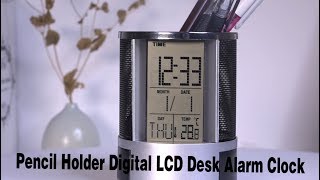 Pen Pencil Holder Digital LCD Desk Alarm Clock