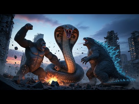 king kong and godzilla fight against a giant cobra epic kaiju battle