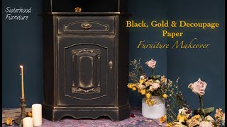 Painting Furniture BLACK with Gold Accents│Streak Free│Beginner Friendly│Chalk Paint, Wax, Decoupage