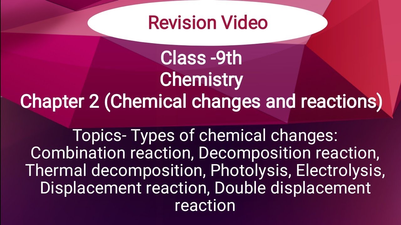 Revision Class 9 Chemistry Chapter 2(Chemical changes and reactions) Types of chemical changes