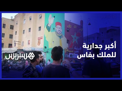 شاب يبدع برسم أكبر جدارية للملك محمد السادس بحي سيدي بوجيدة بمدينة فاس
