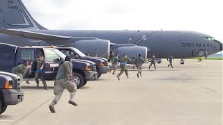 US Pilots Rush to Their Massive KC-135 Tankers During Red Alert Takeoff