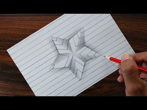 Very Easy!! 3D Star on Line Paper - Trick Art Drawing