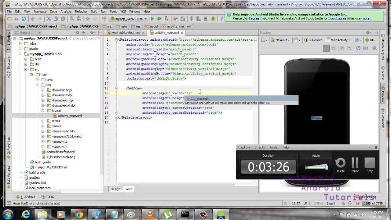 Android Studio App Dev Tutorial Series - Ep 7 P1 - Android Layout Bypass - JS/Java Communication