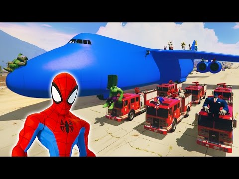 Spiderman Firetruck Transportation on Biggest Airplane Superhero Cartoon For Kids Nursery Rhymes