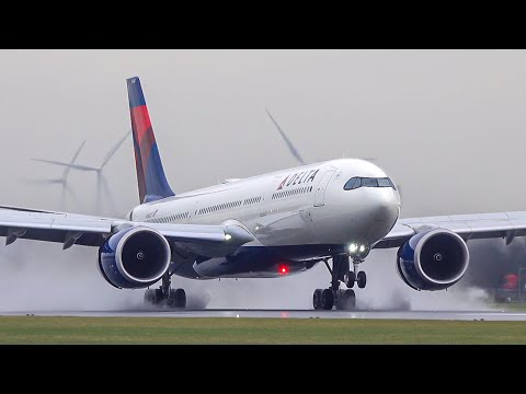 23 INCREDIBLE RAINY Landings & Takeoffs with MASSIVE Water Spray | Amsterdam Schiphol Plane Spotting