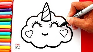 Aprende a dibujar una NUBE UNICORNIO kawaii con BRILLANTINA | How to Draw a Glitter Unicorn Cloud