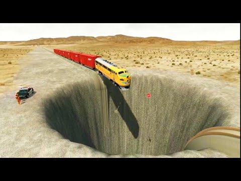 BeamNG Train vs Giant Pit Crashes Reverse - BeamNG Drive