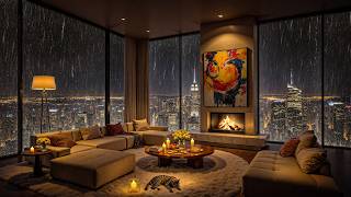 Cozy Rainy Night 🌧️ Smooth Jazz Music with City Lights & Relaxing Apartment Ambience