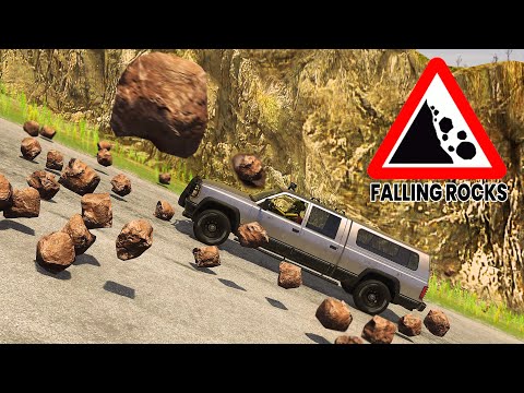 BeamNG Drive - Cars vs Rockslide #2 (850 Rocks)