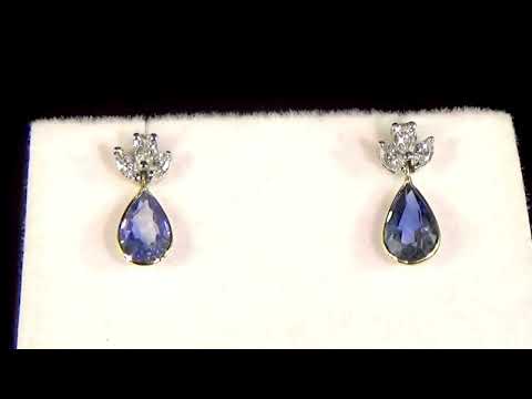 Lady's 18k White/Yellow Gold Blue Sapphire and Diamond Earrings