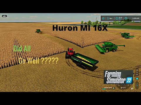 FS22 Huron County MI 16X Using Courseplay With 3 Harvesters In A Large Corn Field