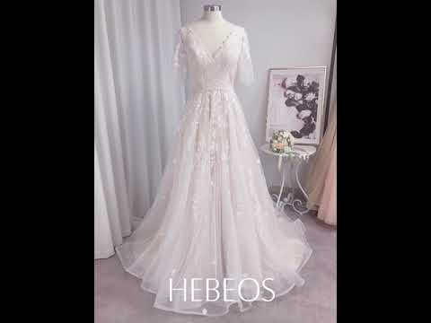 HEBEOS-A-Line/Princess Tulle Applique V-neck 1/2...
