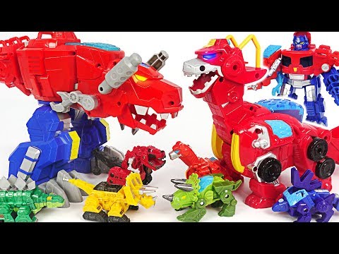 Save the dinotrux! Transformers Rescue Bots giant dinosaur Optimus Primal, Heatwave! #DuDuPopTOY