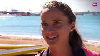 Madison Brengle, Christina McHale and Lauren Davis attempt paddle boarding
