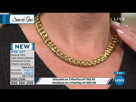 Soave Oro 18" 14K Gold Electroform Polished Curb Chain N...