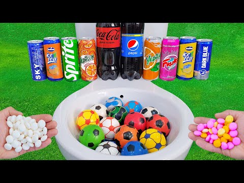 Football VS Big Coca Cola Zero, Pepsi | Sprite, Fanta, Ice tea Blue and Fruity Mentos in the toilet