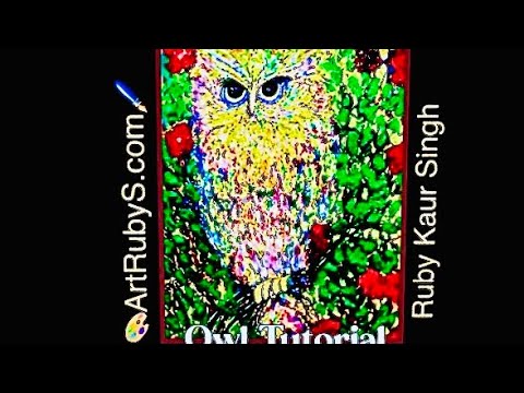How to Paint Cute White Owl and tree flowers Video #2of5 🎨🦉🖌