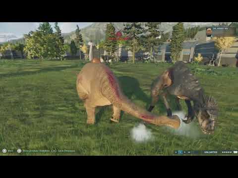 Jurassic World Evolution 2: Scorpius Rex trio vs Nigersaurus trio