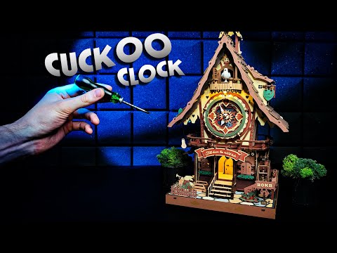 Built Cuckoo Clock model with Pendulum out of Wood | ROKR 3D Puzzle LC901C Robotime Kit