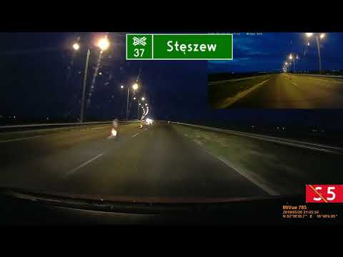 Przejazd S5 w.Poznań Zachód - w.Mosina - oświetlenie węzłów i rejonu MOP Wronczyn na jezdni lewej.
