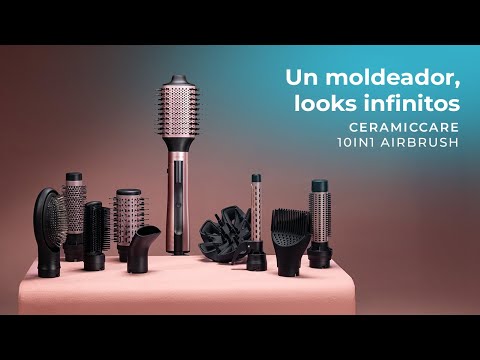 Plaukų formavimo šukos Cecotec CeramicCare 10in1 AirBrush, 1200 W, su jonizacija, juodos/rožinės spalvos
