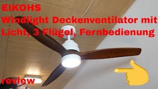 IKOHS Windlight Deckenventilator mit Licht, 3 Flügel, Fernbedienung review