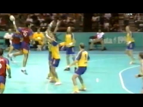 Perfecta la elevación de Mateo Garralda. JJOO Atlanta-1996. SWE-ESP. Semifinal.