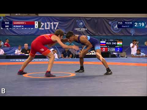 BRONZE FS - 54 kg: I. GANISHOV (RUS) df. H. KUMAR (IND) by VPO1, 3-2