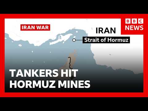 Ships on fire after hitting mines in Strait of Hormuz | BBC News