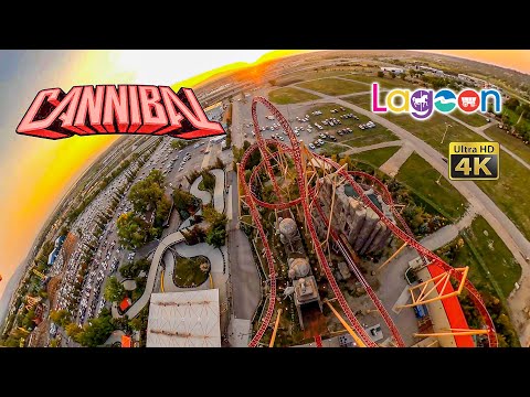Cannibal Roller Coaster at Sunset On Ride Front Seat Ultra HD 4K POV Lagoon 2021 09 05
