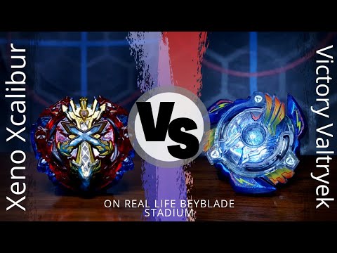 Xeno Xcalibur .M.I vs Victory Valtryek .B.V| Xander vs Valt| on Real Life Beyblade Stadium